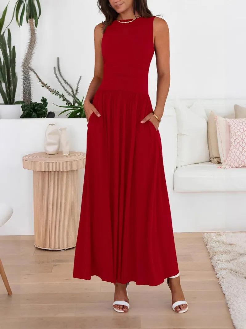 Spring Sleeveless High Waisted Flowy Dress