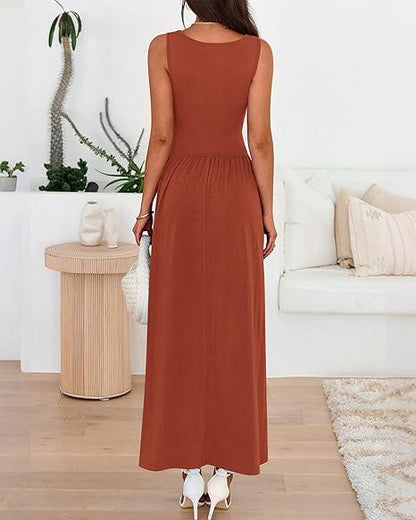 Spring Sleeveless High Waisted Flowy Dress
