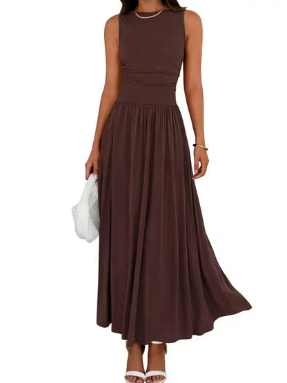 Spring Sleeveless High Waisted Flowy Dress
