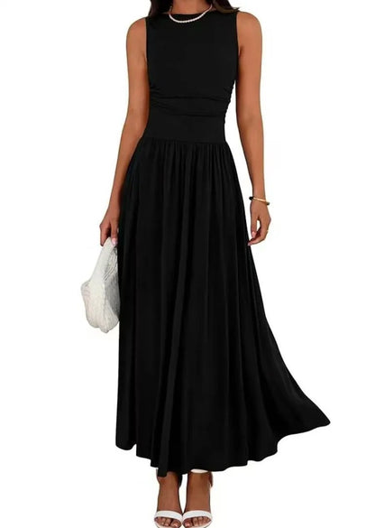 Spring Sleeveless High Waisted Flowy Dress