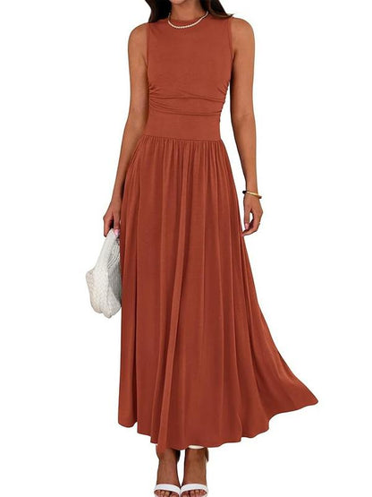 Spring Sleeveless High Waisted Flowy Dress