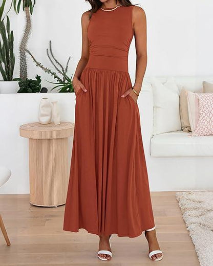 Spring Sleeveless High Waisted Flowy Dress
