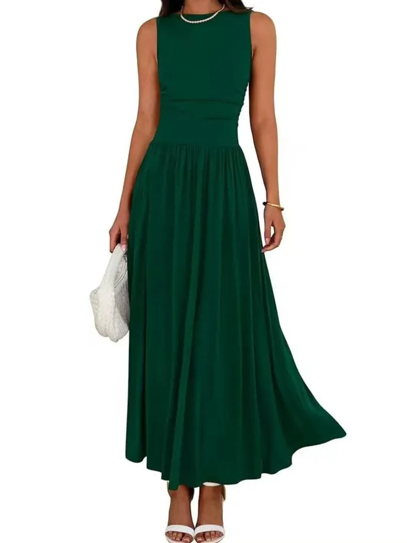 Spring Sleeveless High Waisted Flowy Dress